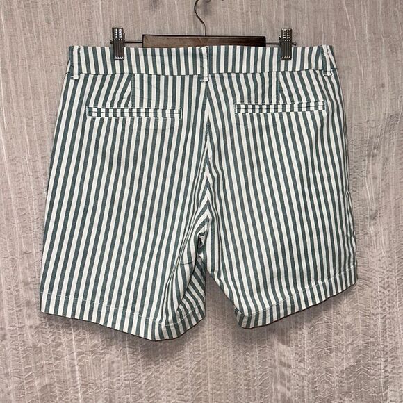ON 12 Teal White Vertical Stripes 6.5” Mid Rise Everyday Cotton Shorts - Picture 2 of 12